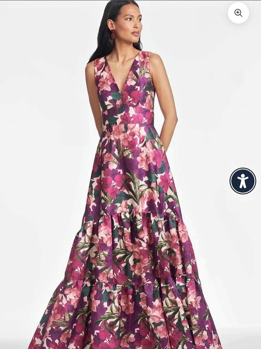 BRAND NEW SACHEN BABI RORI PURPLE MULTI FLORAL V NECK EMPIRE WAIST GOWN